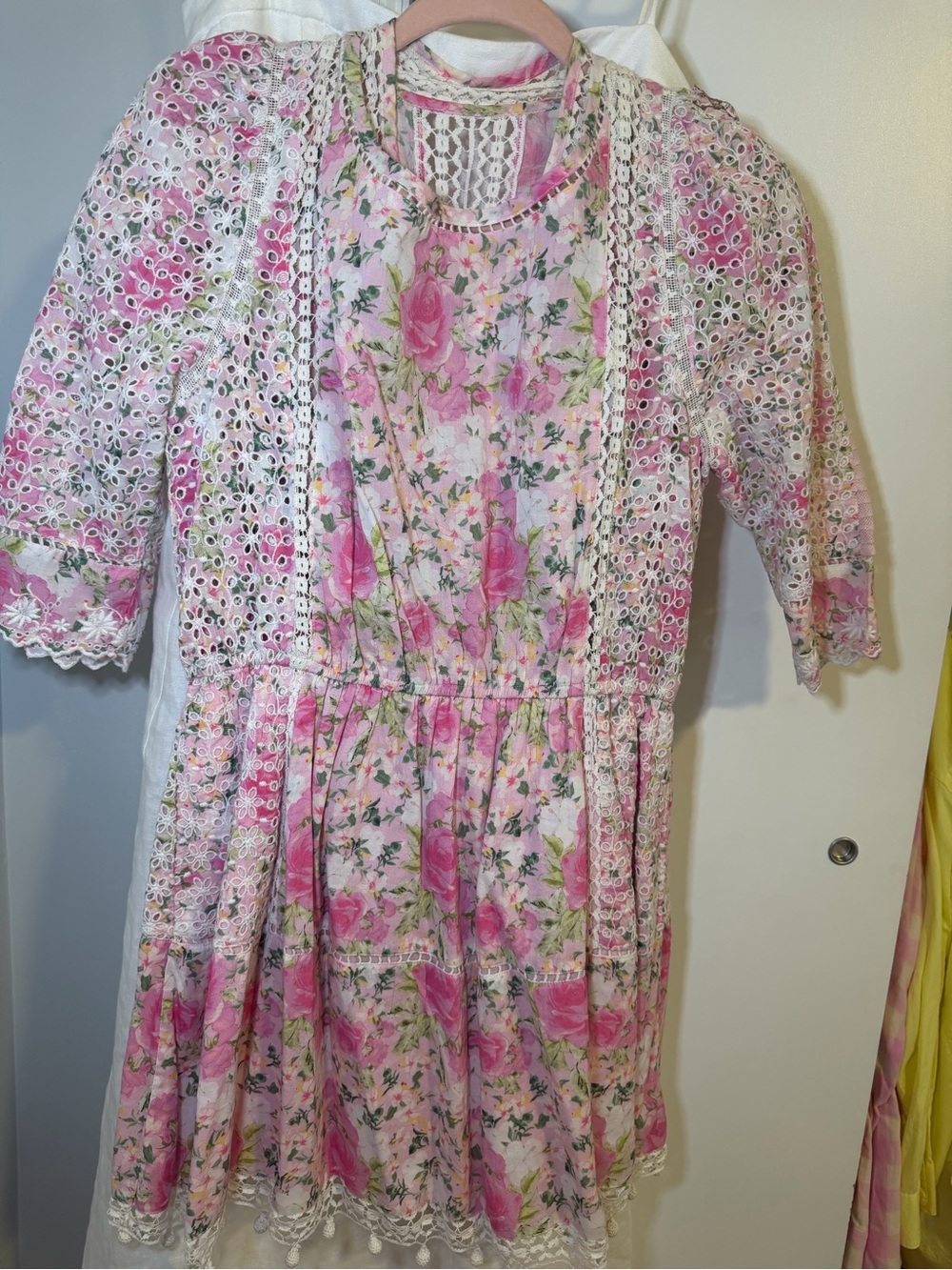LoveShackFancy Pink Floral Eyelet Lace Dress